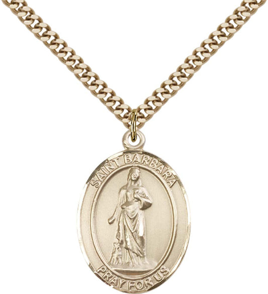 14kt Gold Filled St. Barbara Pendant with 24 inch Gold Plate Heavy Curb Chain