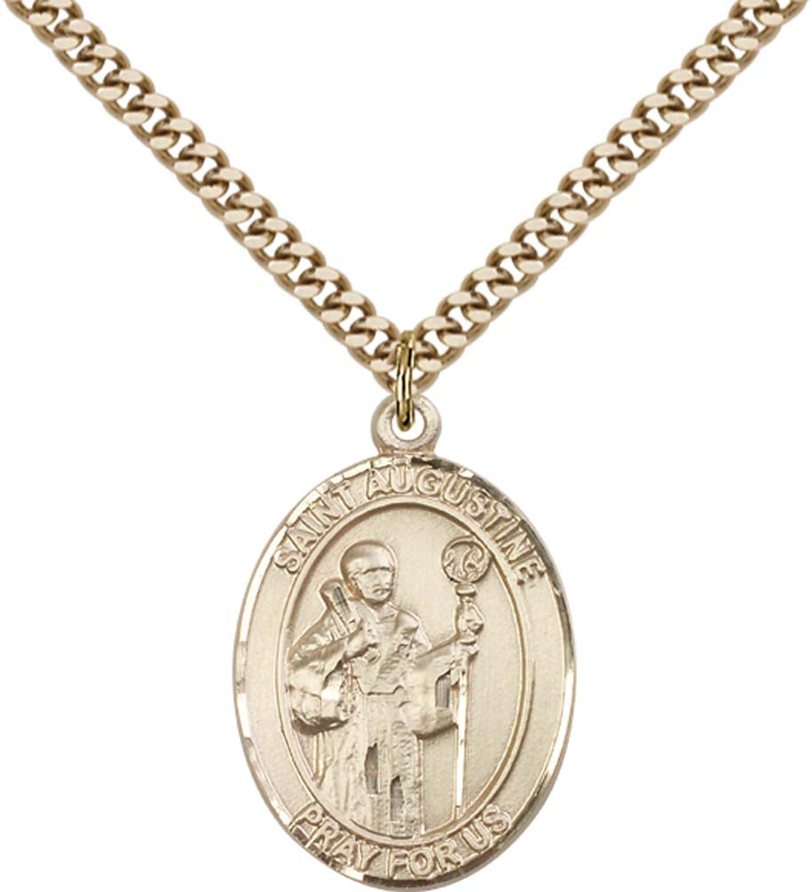 14kt Gold Filled St. Augustine Pendant with 24 inch Gold Plate Heavy Curb Chain
