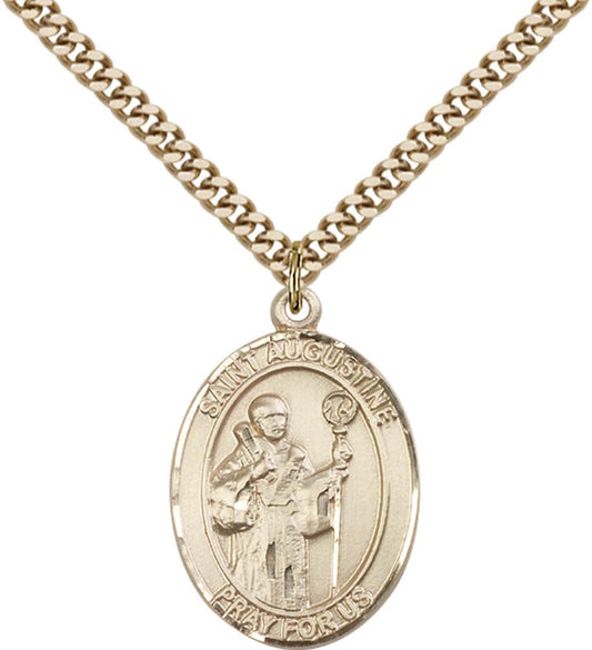 14kt Gold Filled St. Augustine Pendant with 24 inch Gold Plate Heavy Curb Chain