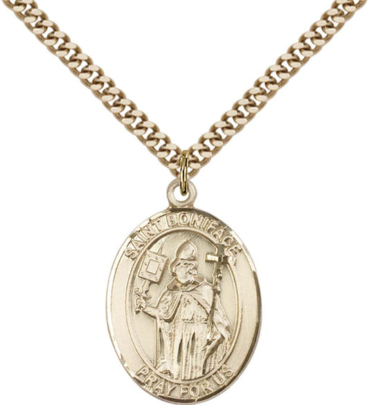 14kt Gold Filled St. Boniface Pendant with 24 inch Gold Plate Heavy Curb Chain