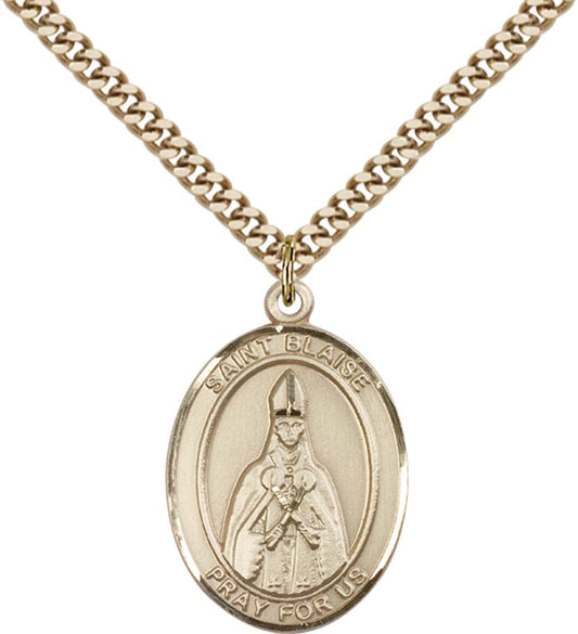 14kt Gold Filled St. Blaise Pendant with 24 inch Gold Plate Heavy Curb Chain
