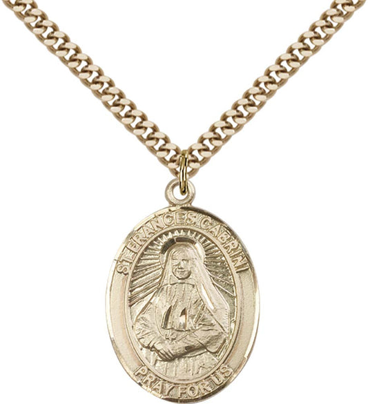 14kt Gold Filled St. Frances Cabrini Pendant with 24 inch Gold Plate Heavy Curb Chain