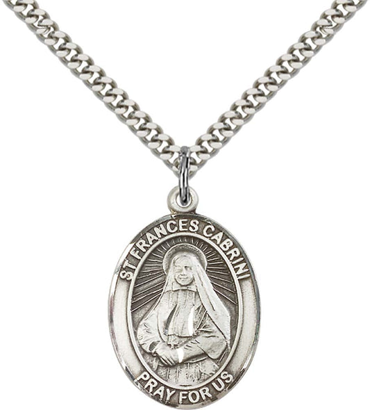 Sterling Silver St. Frances Cabrini Pendant with 24 Inch Light Rhodium Heavy Curb Chain