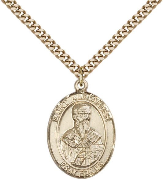 14kt Gold Filled St. Alexander Sauli Pendant with 24 inch Gold Plate Heavy Curb Chain
