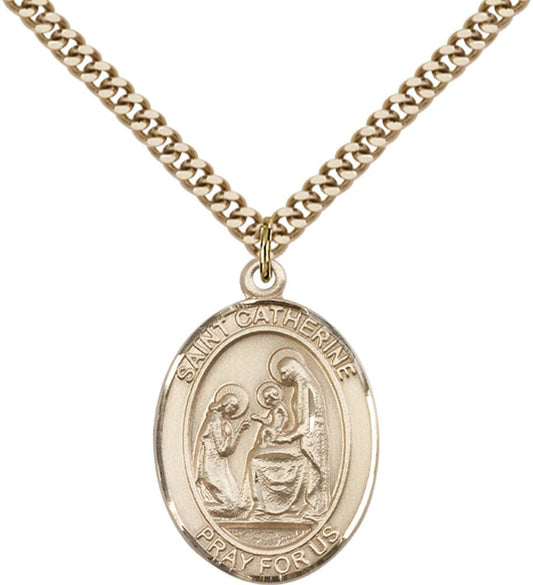 14kt Gold Filled St. Catherine of Siena Pendant with 24 inch Gold Plate Heavy Curb Chain