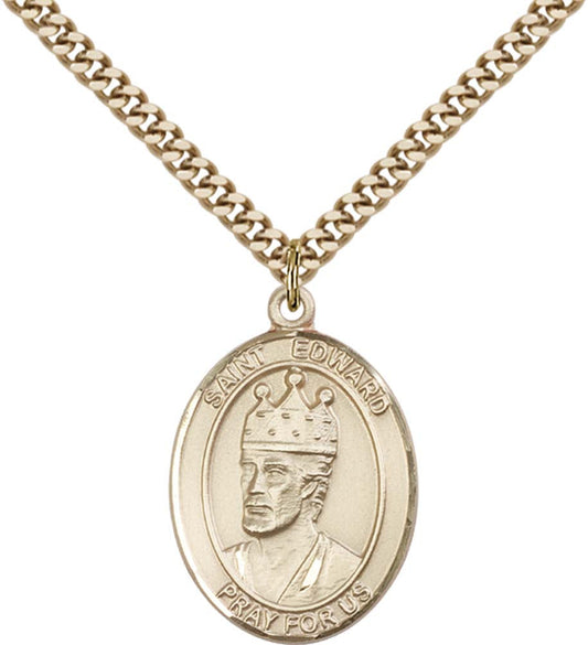 14kt Gold Filled St. Edward the Confessor Pendant with 24 inch Gold Plate Heavy Curb Chain