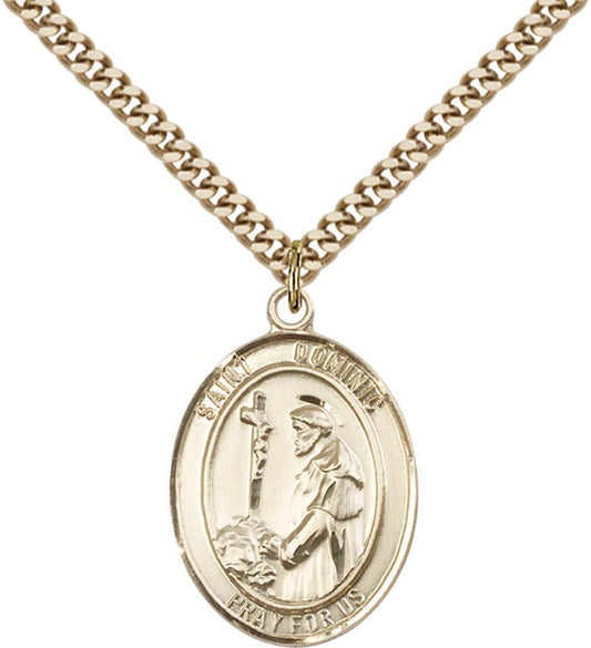 14kt Gold Filled St. Dominic de Guzman Pendant with 24 inch Gold Plate Heavy Curb Chain