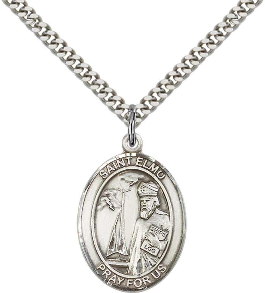 Sterling Silver St. Elmo Pendant with 24 Inch Light Rhodium Heavy Curb Chain