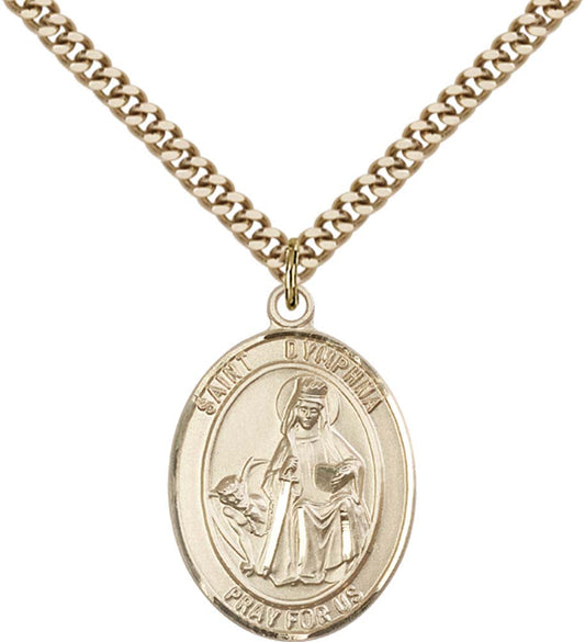 14kt Gold Filled St. Dymphna Pendant with 24 inch Gold Plate Heavy Curb Chain
