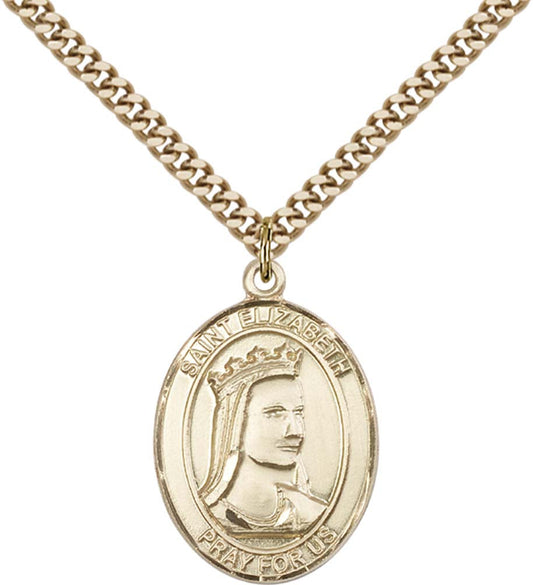 14kt Gold Filled St. Elizabeth of Hungary Pendant with 24 inch Gold Plate Heavy Curb Chain
