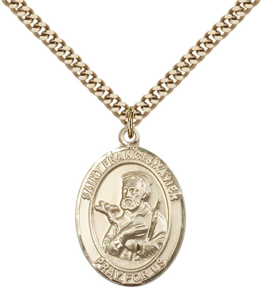 14kt Gold Filled St. Francis Xavier Pendant with 24 inch Gold Plate Heavy Curb Chain