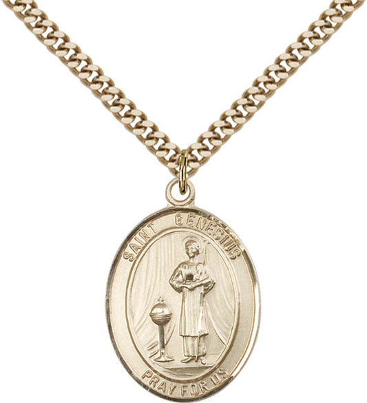 14kt Gold Filled St. Genesius of Rome Pendant with 24 inch Gold Plate Heavy Curb Chain