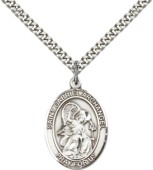 Sterling Silver St. Gabriel the Archangel Pendant with 24 Inch Light Rhodium Heavy Curb Chain