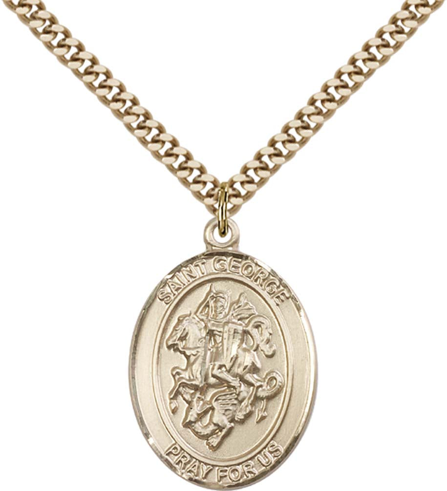14kt Gold Filled St. George Pendant with 24 inch Gold Plate Heavy Curb Chain