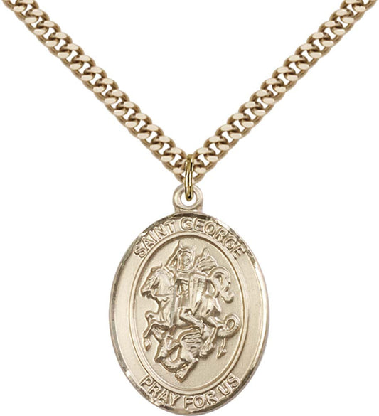 14kt Gold Filled St. George Pendant with 24 inch Gold Plate Heavy Curb Chain