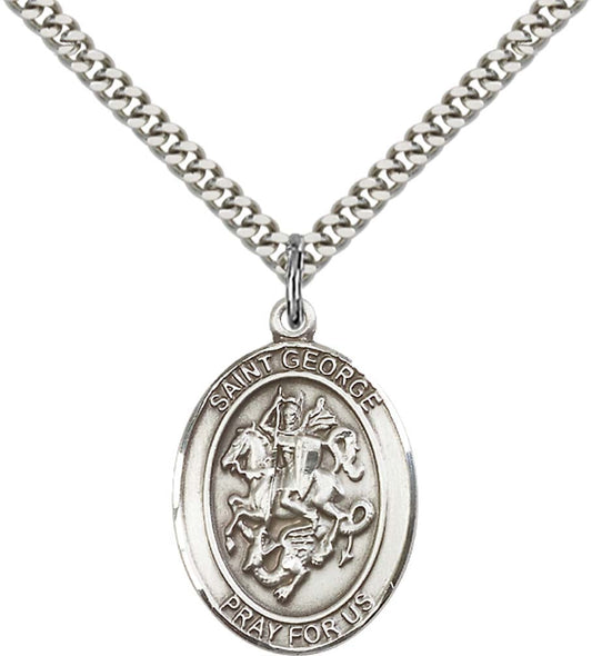 Sterling Silver St. George Pendant with 24 Inch Light Rhodium Heavy Curb Chain
