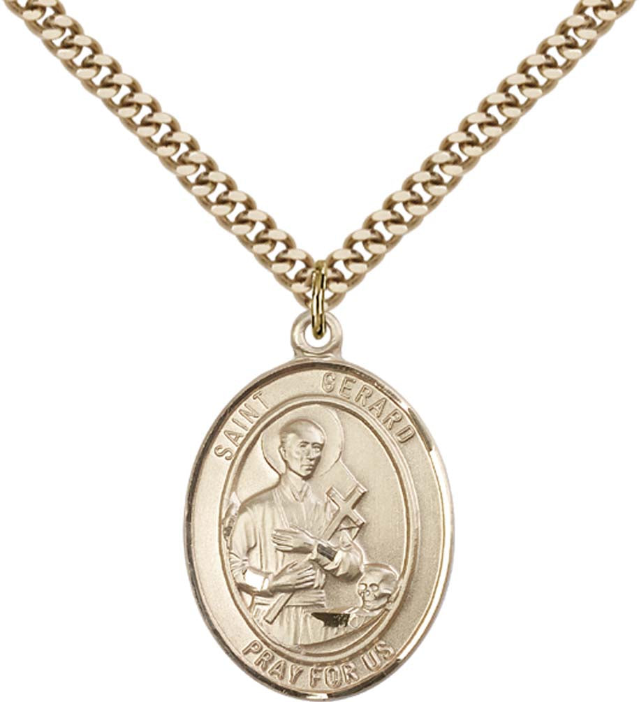 14kt Gold Filled St. Gerard Majella Pendant with 24 inch Gold Plate Heavy Curb Chain