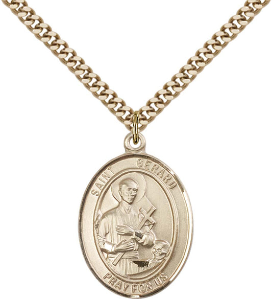 14kt Gold Filled St. Gerard Majella Pendant with 24 inch Gold Plate Heavy Curb Chain