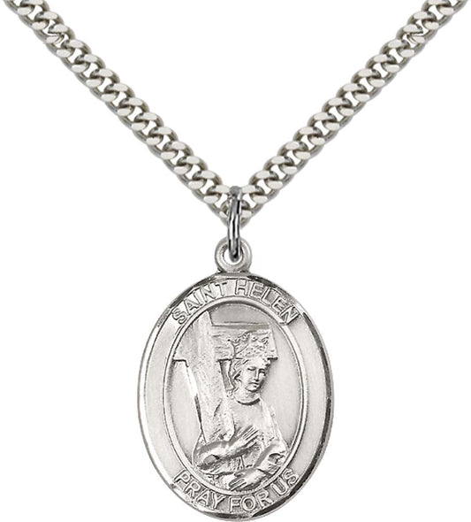 Sterling Silver St. Helen Pendant with 24 Inch Light Rhodium Heavy Curb Chain