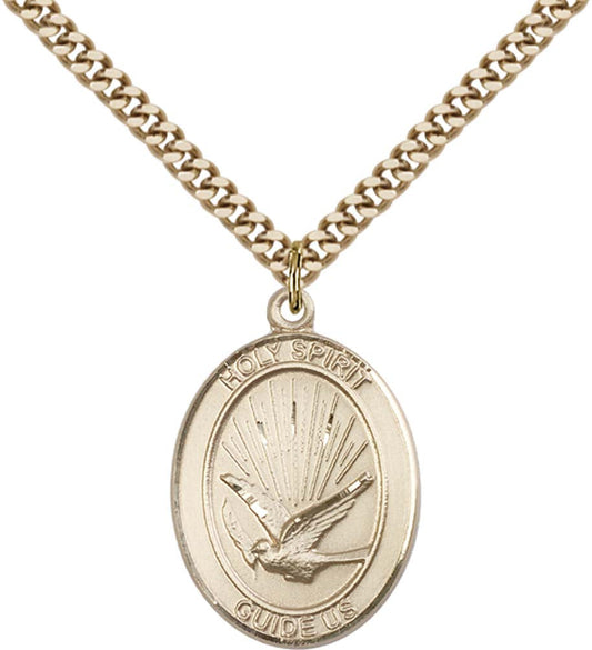 14kt Gold Filled Holy Spirit Pendant with 24 inch Gold Plate Heavy Curb Chain