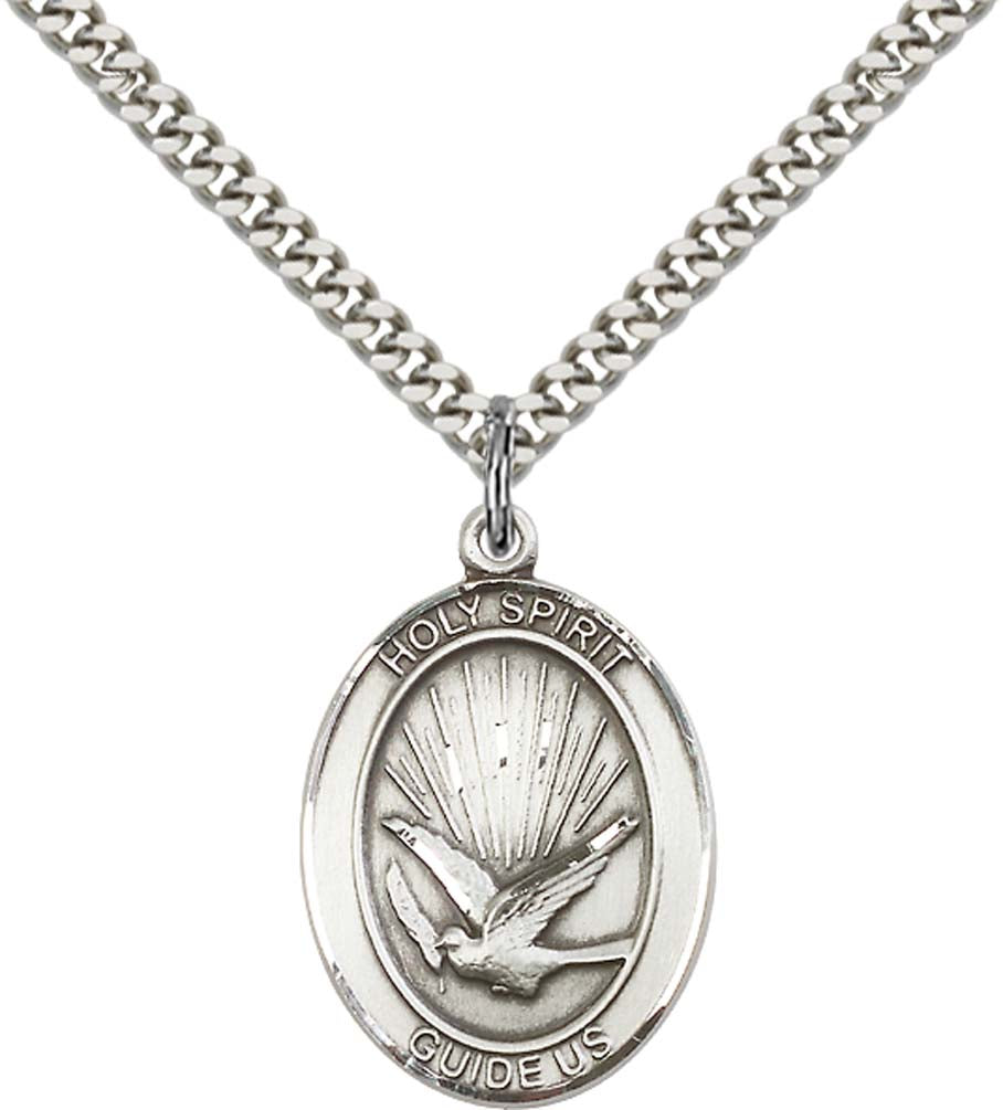 Sterling Silver Holy Spirit Pendant with 24 Inch Light Rhodium Heavy Curb Chain