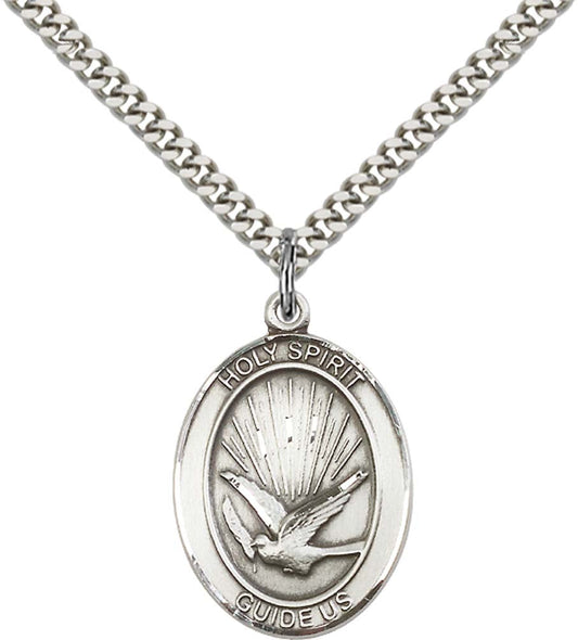 Sterling Silver Holy Spirit Pendant with 24 Inch Light Rhodium Heavy Curb Chain