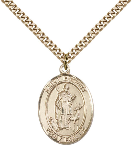 14kt Gold Filled St. Hubert of Liege Pendant with 24 inch Gold Plate Heavy Curb Chain