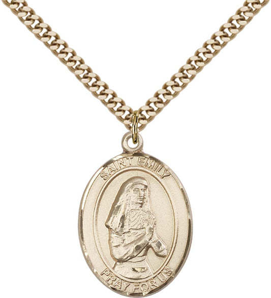 14kt Gold Filled St. Emily de Vialar Pendant with 24 inch Gold Plate Heavy Curb Chain