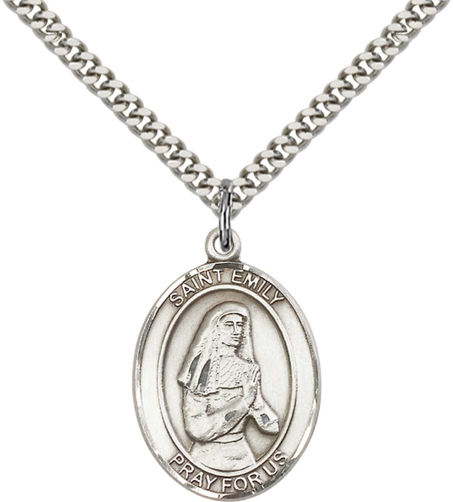 Sterling Silver St. Emily de Vialar Pendant with 24 Inch Light Rhodium Heavy Curb Chain