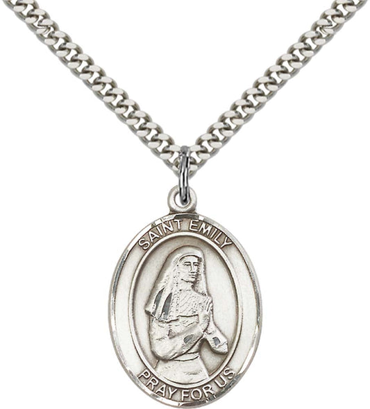 Sterling Silver St. Emily de Vialar Pendant with 24 Inch Light Rhodium Heavy Curb Chain