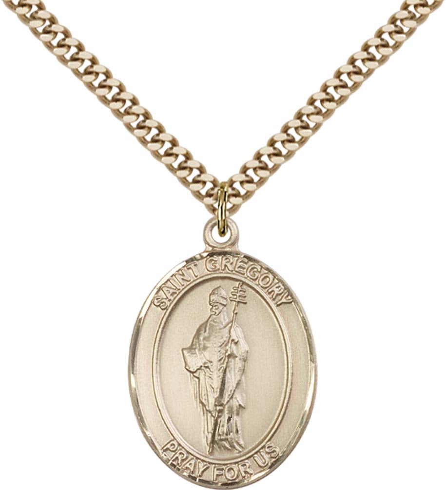 14kt Gold Filled St. Gregory the Great Pendant with 24 inch Gold Plate Heavy Curb Chain