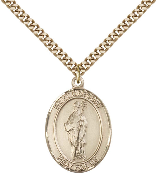 14kt Gold Filled St. Gregory the Great Pendant with 24 inch Gold Plate Heavy Curb Chain
