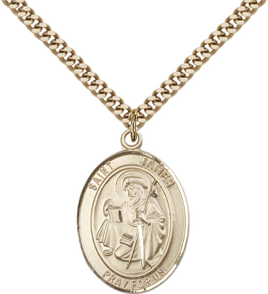 14kt Gold Filled St. James the Greater Pendant with 24 inch Gold Plate Heavy Curb Chain