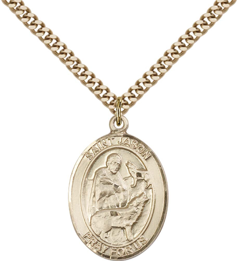 14kt Gold Filled St. Jason Pendant with 24 inch Gold Plate Heavy Curb Chain