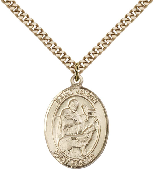 14kt Gold Filled St. Jason Pendant with 24 inch Gold Plate Heavy Curb Chain