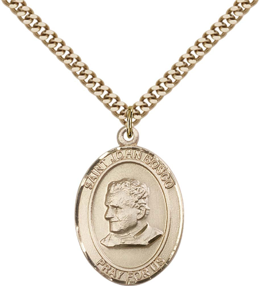 14kt Gold Filled St. John Bosco Pendant with 24 inch Gold Plate Heavy Curb Chain