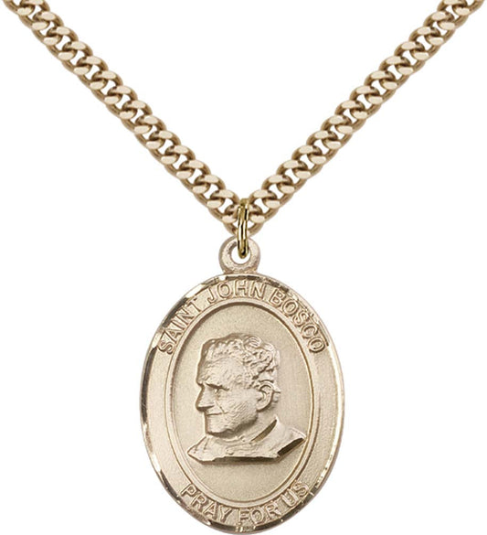 14kt Gold Filled St. John Bosco Pendant with 24 inch Gold Plate Heavy Curb Chain