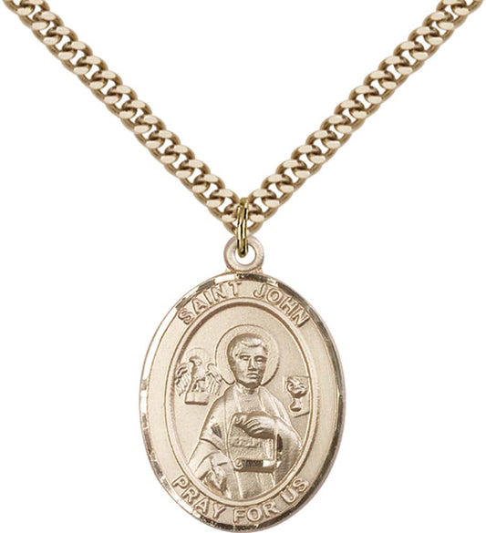 14kt Gold Filled St. John the Apostle Pendant with 24 inch Gold Plate Heavy Curb Chain