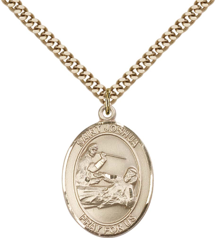 14kt Gold Filled St. Joshua Pendant with 24 inch Gold Plate Heavy Curb Chain