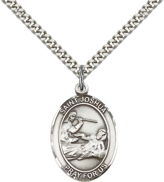 Sterling Silver St. Joshua Pendant with 24 Inch Light Rhodium Heavy Curb Chain