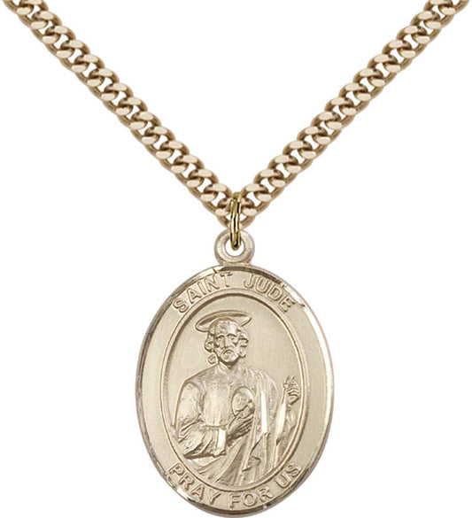 14kt Gold Filled St. Jude Thaddeus Pendant with 24 inch Gold Plate Heavy Curb Chain