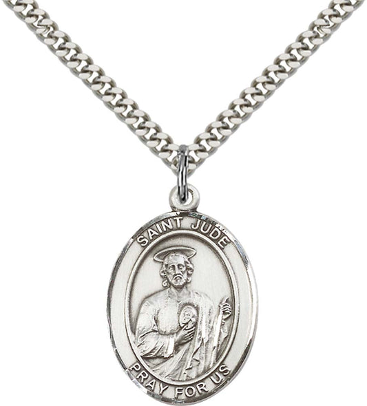 Sterling Silver St. Jude Thaddeus Pendant with 24 Inch Light Rhodium Heavy Curb Chain