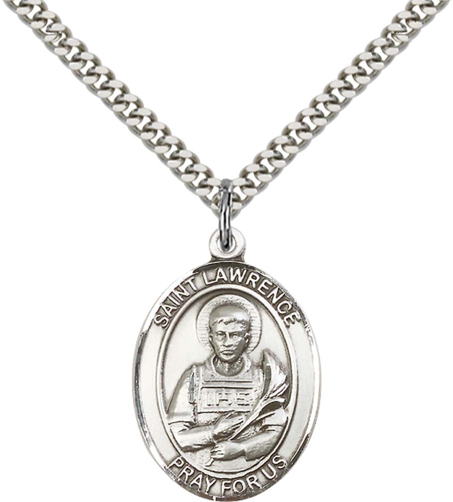 Sterling Silver St. Lawrence Pendant with 24 Inch Light Rhodium Heavy Curb Chain