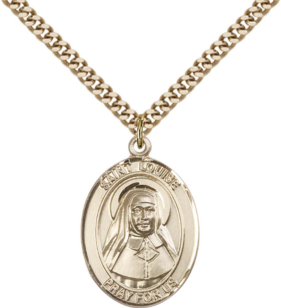 14kt Gold Filled St. Louise de Marillac Pendant with 24 inch Gold Plate Heavy Curb Chain