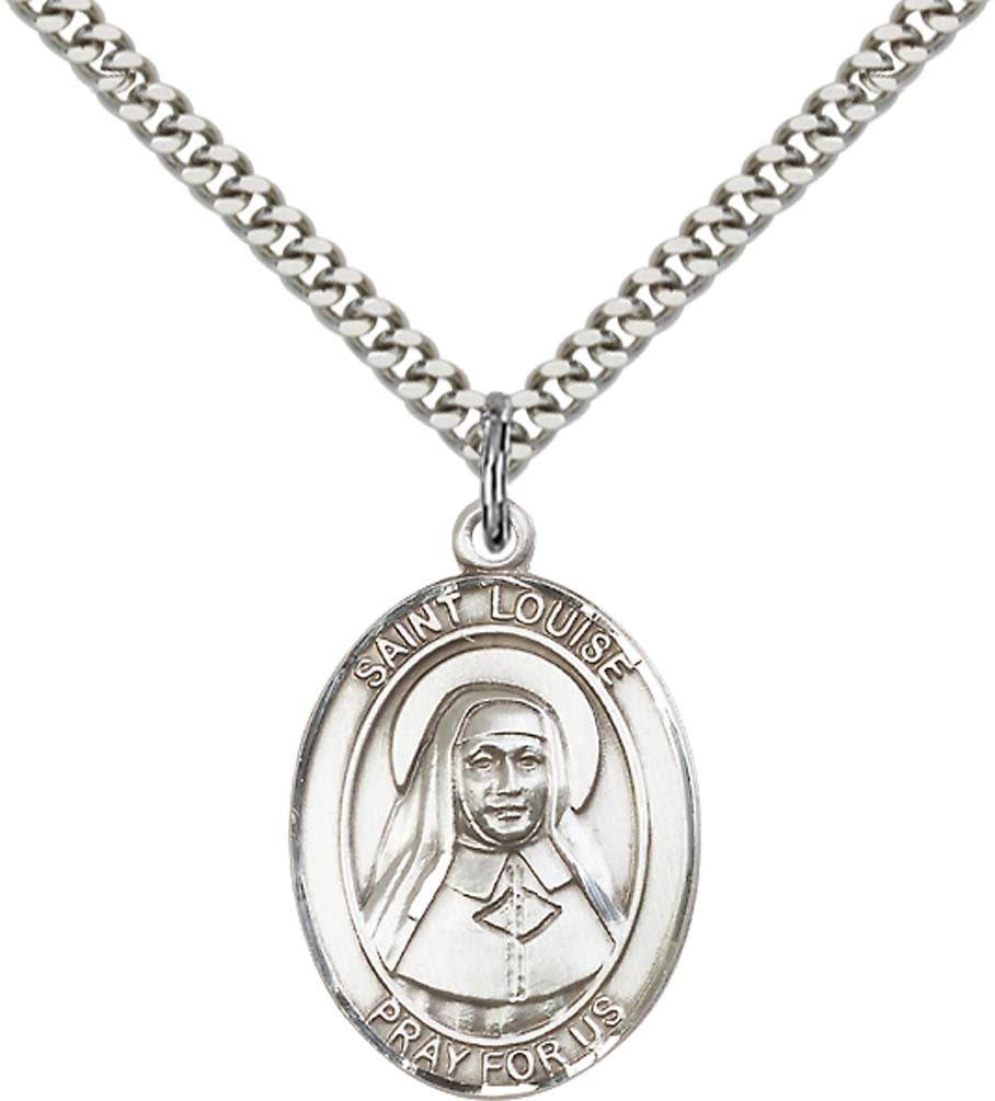 Sterling Silver St. Louise de Marillac Pendant with 24 Inch Light Rhodium Heavy Curb Chain