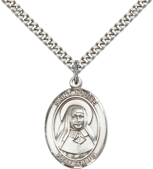 Sterling Silver St. Louise de Marillac Pendant with 24 Inch Light Rhodium Heavy Curb Chain