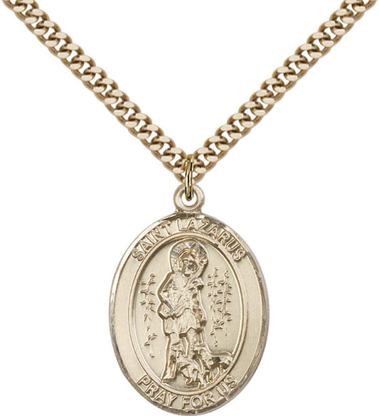 14kt Gold Filled St. Lazarus Pendant with 24 inch Gold Plate Heavy Curb Chain