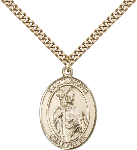 14kt Gold Filled St. Kilian Pendant with 24 inch Gold Plate Heavy Curb Chain