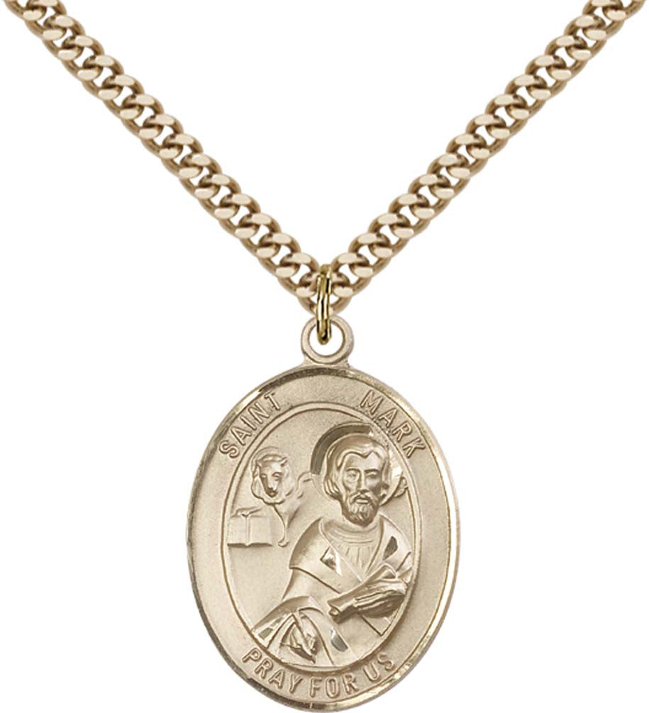 14kt Gold Filled St. Mark the Evangelist Pendant with 24 inch Gold Plate Heavy Curb Chain