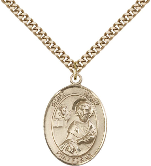 14kt Gold Filled St. Mark the Evangelist Pendant with 24 inch Gold Plate Heavy Curb Chain